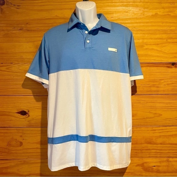 Redvanly Men’s Blue White Stripe Colorblock Short Sleeve Golf Polo Shirt XL - Picture 1 of 8
